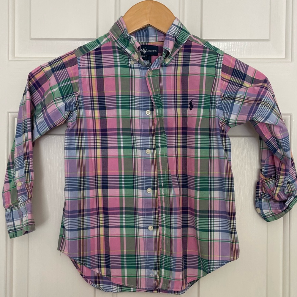 Ralph Lauren Boys Pink Plaid button shirt 4 4T